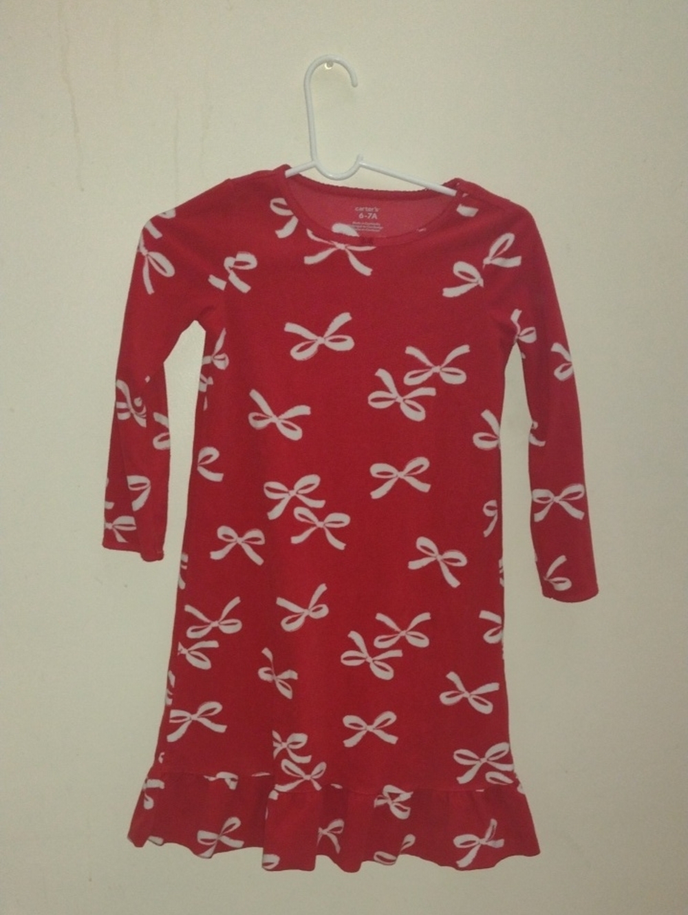 Red Bow Fleece Carter's Print Long Sleeve NIGHTGOWN